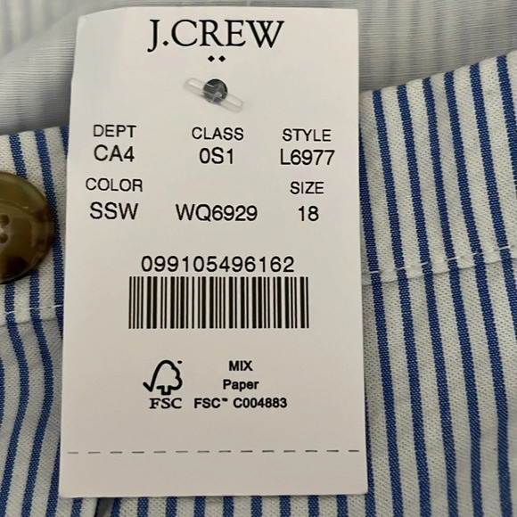 J. Crew Striped Seersucker Button Front Dress in Blue & White - NEW - Size 18 - Picture 7 of 9